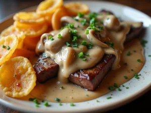 Receita Tradicional de Estrogonofe de Carne com Batata Palha